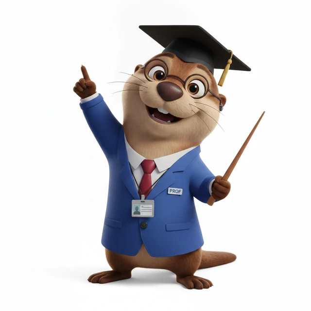 Professor Ollie pointing up excitedly